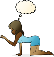 cartoon woman on all fours with thought bubble png