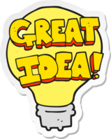 sticker of a cartoon great idea light bulb symbol png