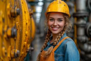 AI generated Striking Portrait of a Female Engineer at an Industrial Site. Generative AI photo