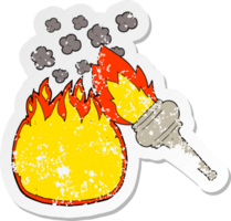 retro distressed sticker of a cartoon flaming torch png