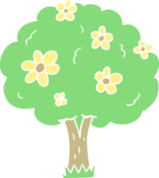 flat color illustration of a cartoon tree with flowers png