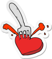 pegatina de un corazón de dibujos animados apuñalado por un tenedor png