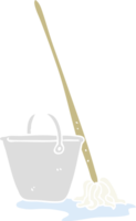 flat color illustration of a cartoon mop and bucket png