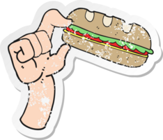 retro bedrövad klistermärke av en tecknad serie sub smörgås png