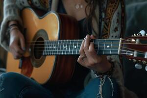 AI generated Melodic serenity, an acoustic session amidst rustic ambiance. Generative AI photo