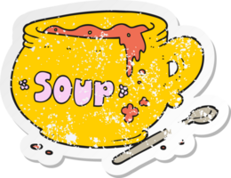 retro nödställda klistermärke av en tecknad skål med soppa png