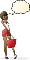 cartoon attractive woman shopping with thought bubble png