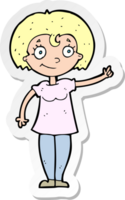 sticker of a cartoon happy woman pointing png