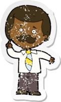 retro distressed sticker of a cartoon newsreader man with idea png