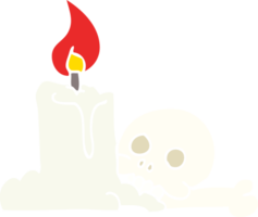 ilustração de cor plana de um crânio assustador de desenho animado e vela png