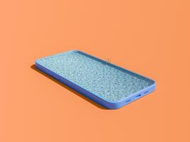 teléfono inteligente conformado nadando piscina en naranja antecedentes foto