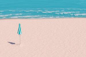 Solitary Beach Umbrella on Sandy Shore with Ocean Backdrop photo