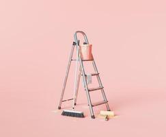 3D Rendering of Painting Equipment with Ladder on Pink Background photo