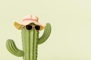 cactus con Gafas de sol y sombrero, peculiar verano concepto foto