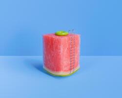 Watermelon Cube Pool with Ladder on Blue Background photo