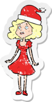 retro distressed sticker of a cartoon woman dressed for christmas png