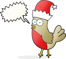 speech bubble cartoon robin in christmas hat png