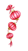 Watercolor illustration of red Chinese lanterns. Holiday, celebration, New Year. Ideal for t-shirts, cards, prints. Isolated. drawn by hand. png