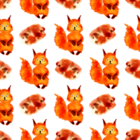 waterverf illustratie van een patroon van een oranje eekhoorn in de het formulier van een vlek. waterverf vlekken. zijn perfect voor ansichtkaarten, affiches, spandoeken, uitnodigingen, groet kaarten, afdrukken. geïsoleerd png