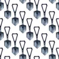 Watercolor illustration pattern of spades for camping. Military equipment, sapper shovel. For the design of design compositions on the theme of tourism, hiking, outdoor recreation. isolated png