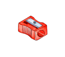 Watercolor illustration of a red pencil sharpener. Back to School Writing supplies for posters, posters, postcards, holiday decor. Isolated. Drawn by hand. png