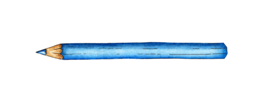 Watercolor illustration of a blue pencil. Draw and take notes. Back to School Writing supplies for posters, posters, postcards, holiday decor. Isolated. Drawn by hand. png