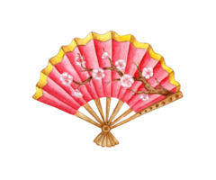 Watercolor illustration of a red Chinese fan. Holiday, celebration, New Year, tradition. Ideal for t-shirts, cards, prints. Isolated. drawn by hand. png