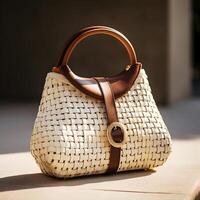AI generated Summer Elegance - Woven Charm Leather-Trimmed Tote photo