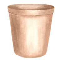 Terracotta flowerpot, watercolor illustration of garden supplies. Home decor red clay ceramic pot for house plants. Isolated hand drawn floriculture template for design, sticker, textile, embroidery. png