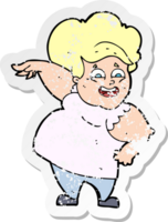 retro distressed sticker of a cartoon oveweight woman png