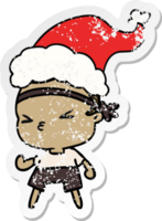 christmas distressed sticker cartoon of kawaii boy png