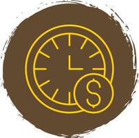 hora es dinero línea circulo amarillo icono vector