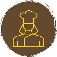 Lady Chef Line Circle Yellow Icon vector