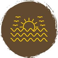 Sunset Line Circle Yellow Icon vector