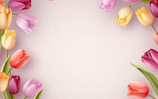 AI generated International Women's Day background with tulips and copy space photo