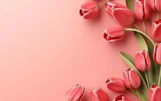 AI generated International Women's Day background with tulips and copy space photo