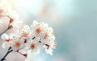 AI generated Blossoming apricot tree branches with copy space web banner photo