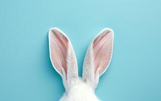 AI generated White and Pink Rabbit Ears Standing Tall Against a Soft Blue Background photo