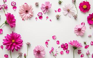 AI generated Creative layout made with beautiful flowers on a white background photo