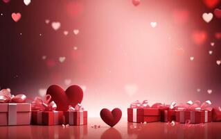 AI generated Happy Valentine's Day banner background with hearts and presents photo