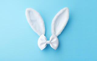 AI generated White rabbit ears on a pastel blue background. Easter day photo