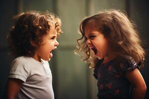 AI generated Two kids arguing with each other. AI generated photo