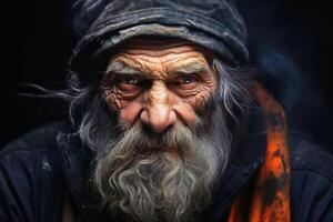 AI generated Portrait of an old man with a strong character. photo