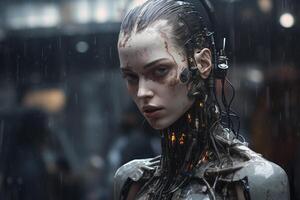 AI generated Portrait of a futuristic robot woman photo