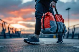 AI generated Male athlete carrying gym bag for workout photo