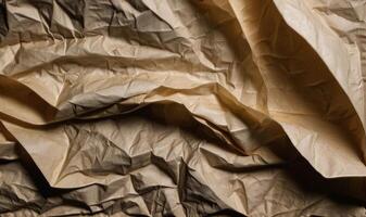 AI generated Old crumpled dark brown paper, paper vintage texture background photo