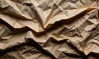 AI generated Old crumpled dark brown paper, paper vintage texture background photo