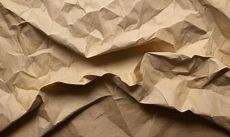 AI generated Old crumpled dark brown paper, paper vintage texture background photo