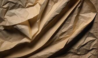 AI generated Old crumpled dark brown paper, paper vintage texture background photo