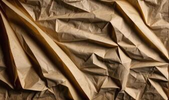 AI generated Old crumpled dark brown paper, paper vintage texture background photo